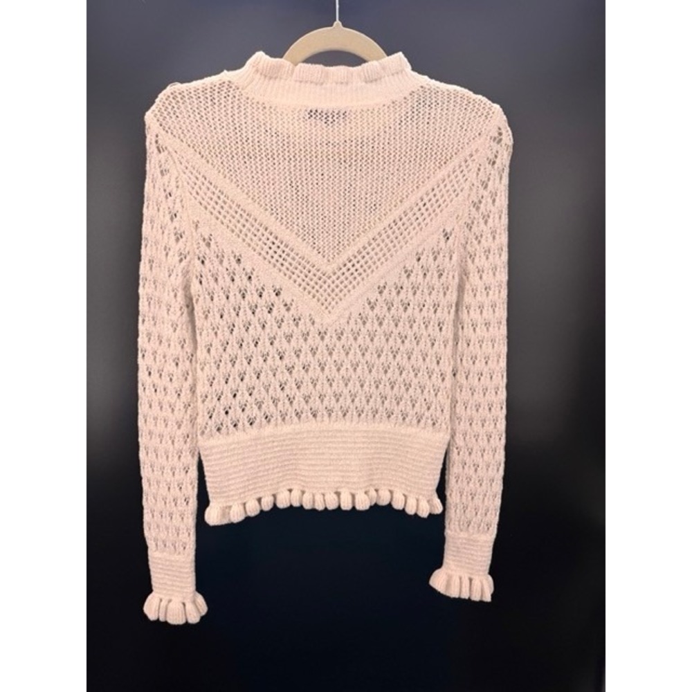 ZARA Cream Pointelle Ruffle Knit Sweater Women MEDIUM Romantic Boho Cottage - Picture 6 of 9